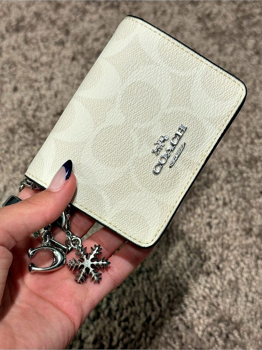 Coach Mini Wallet On A Chain In Signature Canvas With Charms White & Brown